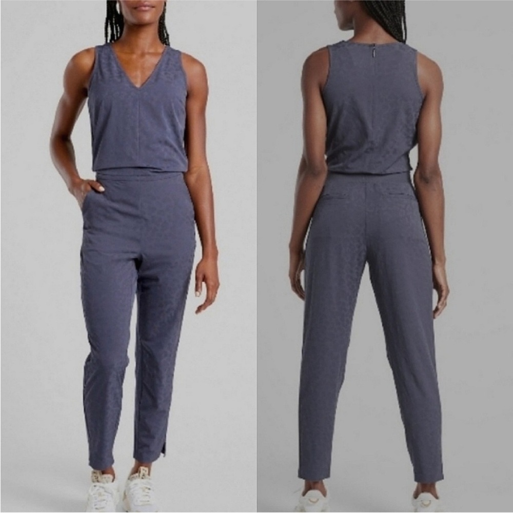 ATHLETA blue brooklyn textured jumpsuit NWT